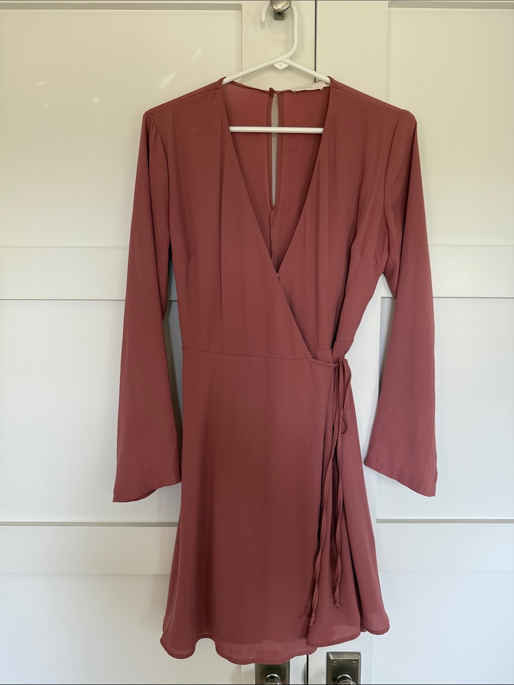 Lush Mauve Rose Long Sleeve Wrap Mini Dress
